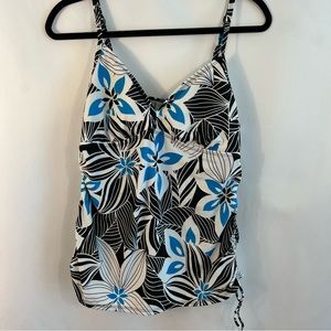 Sonoma Women's Tankini Swim Top Plus Size 16 Black White Aqua Swimwear Beach EUC